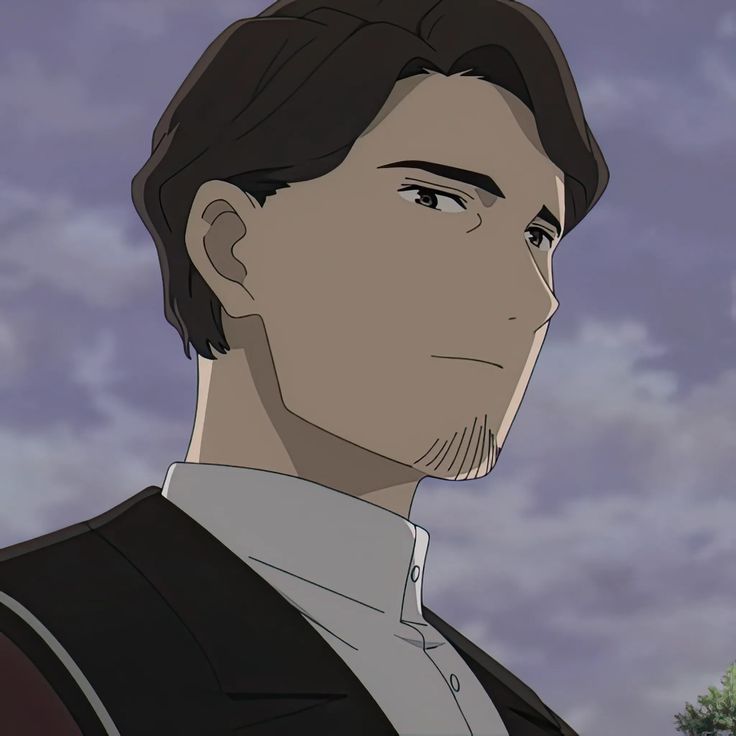 the image shows the portrait of a young man with short, dark brown hair and brown eyes. he has a light goatee and is wearing a white shirt with a black jacket over it. the background is a cloudy sky.