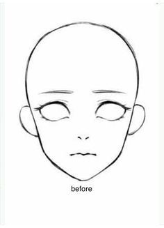 this image shows an outline of a face in the anime style. it's a blank template with the eyes, nose, mouth, and other features lightly sketched in, ready for further detailing and customization. the simple style and clean lines suggest it's meant to be used as a base for drawing an anime character.