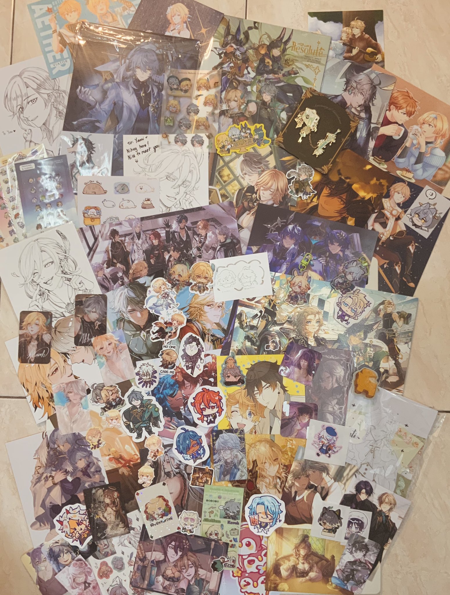 a colorful collage of anime stickers and illustrations featuring various characters from the popular anime series, "obey me!". the collage is made up of different styles of art, including cartoon, chibi, and more realistic drawings. the colors are bright and cheerful, and the overall feel of the collage is whimsical and fun. the collection is a testament to the artist's love for the show and their creativity in bringing the characters to life.