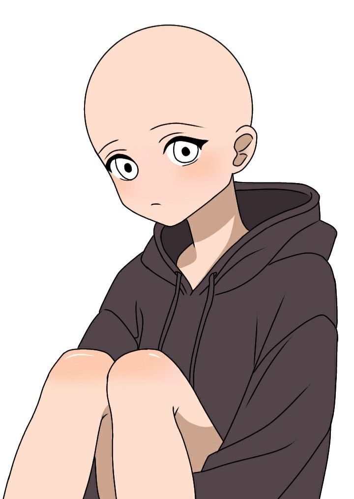 this is a digital drawing of an anime character, a female, who is sitting with their legs pulled up and wearing a hoodie. the character is in a blank template for the user to draw on.