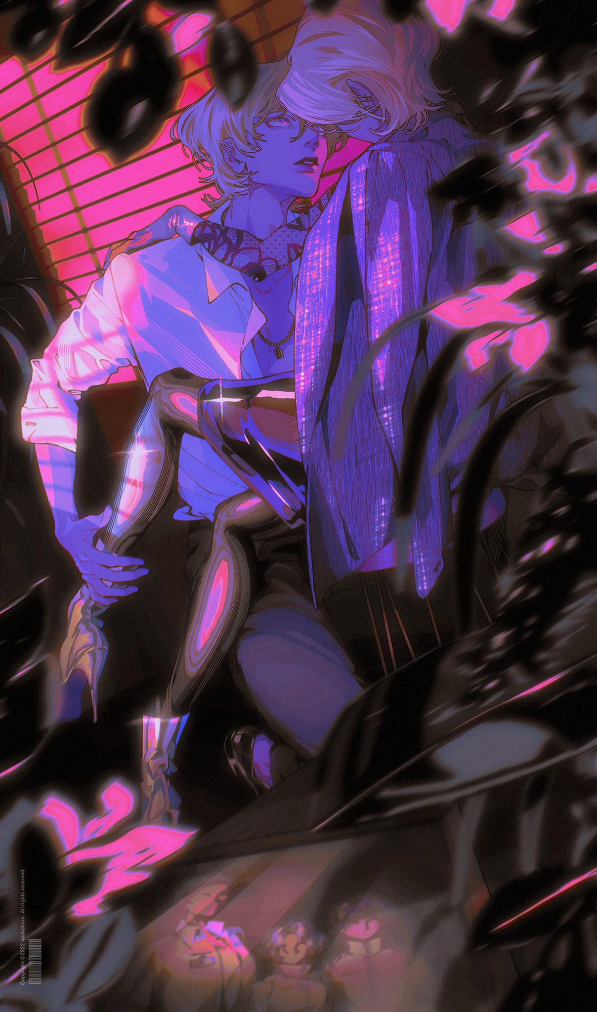 this is a digital illustration of a couple, an animestyle male and female,