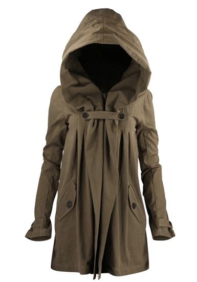 a brown hooded jacket with a zipper and pockets. it has long sleeves and a collar. the jacket is made of a thick material and is perfect for cold weather. it has a casual and trendy look. the jacket is styled for a female.
