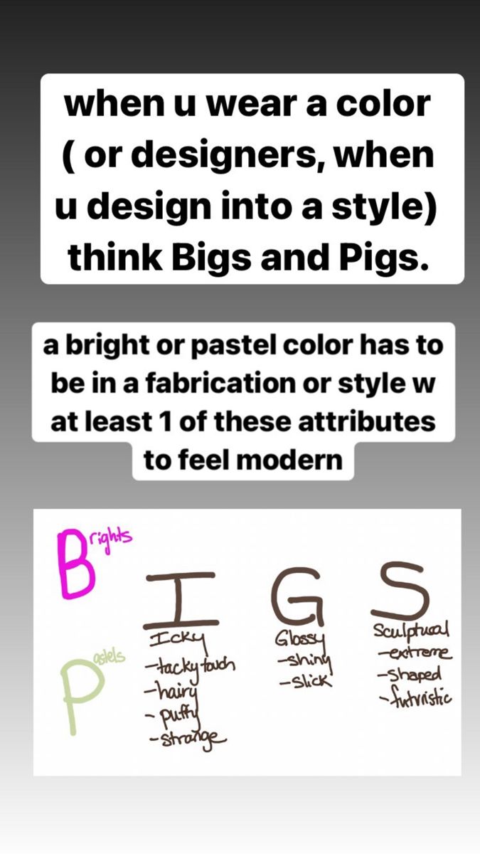 the image shows an advice for those who design style for clothes which are in bright or pastel colours. it includes the qualities which should be there in the fabric. it has a list of qualities such as icky, glossy, sculptural, etc.