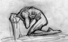 a pencil sketch of a woman sitting hunched over, with her arms wrapped around her legs. her head is bowed and her hair falls down her back. the drawing is done in black and white and has a somber tone.