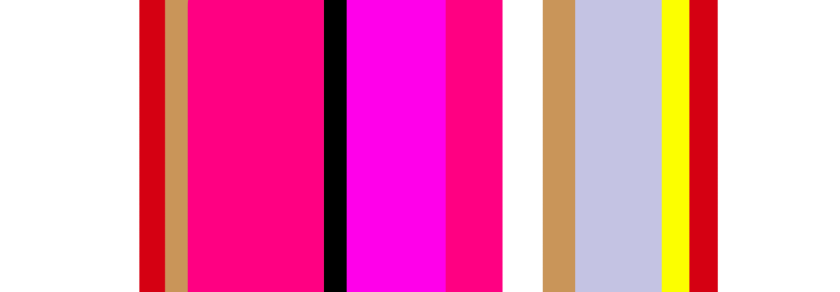 a simple, graphic image of vertical stripes in various colors, including red, pink, black, white, tan, gray, and yellow.