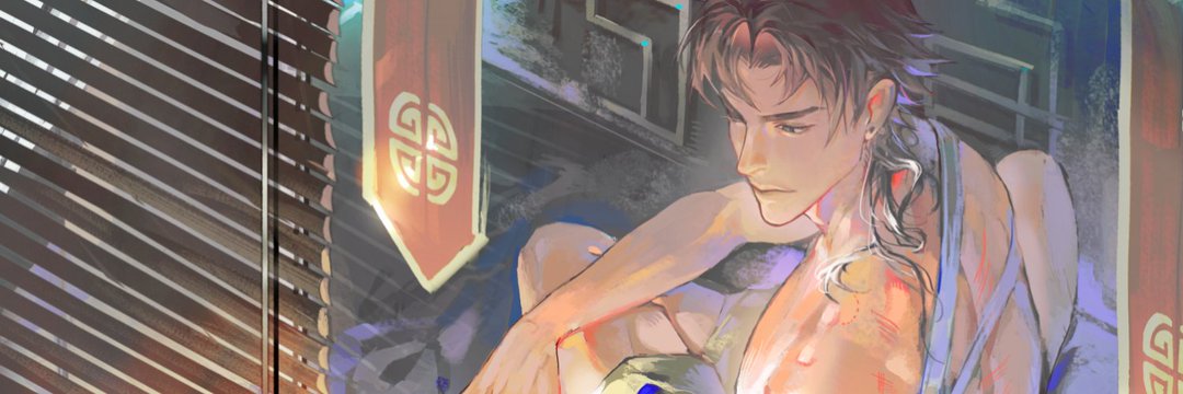 a closeup portrait of an animestyle man with long, flowing hair, wearing a white robe. he's looking down at the viewer with a soft, sad expression. the background is a blur of soft colors and shapes, likely a room with blinds or a window. the man is bathed in warm light. the overall atmosphere is peaceful and melancholic.