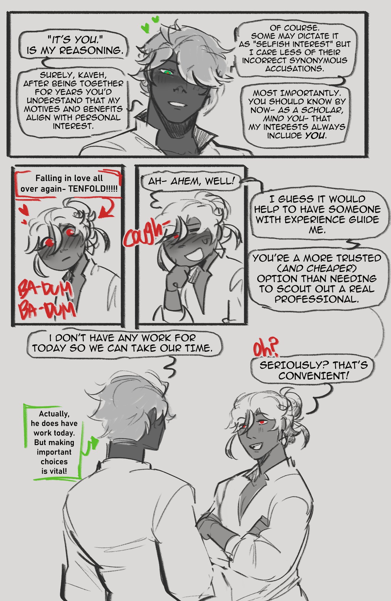 this is a comic featuring two characters who are in a relationship. the first panel shows a conversation between the two characters, and the second panel shows the two characters in a more intimate setting, which may suggest that the characters are in a relationship. the third panel shows one of the characters proposing to the other, and the fourth panel shows the other character accepting the proposal.