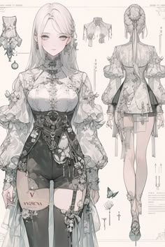 the image is an illustration of two anime girls. the girl on the left is wearing a white lace dress with black accents, while the girl on the right is wearing a white lace dress with a longer skirt. both girls have long, flowing hair, and they are both wearing delicate accessories. the image is set against a simple white background.