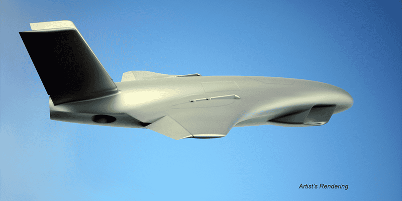 a grayscale rendering of a stealth aircraft with a unique aerodynamic shape, flying in the sky. the aircraft is designed to be stealthy, with a smooth surface and blended wingbody design. it is most likely a drone or unmanned aerial vehicle (uav) used by the military.