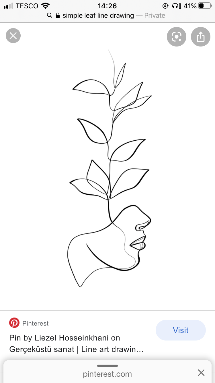 a minimalist line art drawing of a woman's face in profile with a plant growing out of the top of her head. the drawing is done in a continuous line style, meaning that the pen never leaves the paper. the woman's face is serene and peaceful, and the plant symbolizes growth and new beginnings.