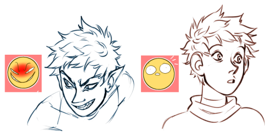 the image shows two sketches of male faces next to emojis depicting their emotions. the left sketch shows an angry face next to an angry emoji. the right sketch shows a surprised face next to a surprised emoji.