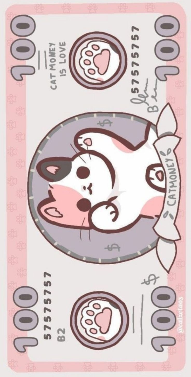the image is a cartoon representation of a 100dollar bill, playfully modified with catthemed elements. the bill features the number "100" in each corner, and in the center, there's a cartoon cat lying on its back within a circular frame. above and below the cat are paw print icons, and the bill includes the phrases "cat money is love" and "catmoney." the overall design is lighthearted and whimsical, appealing to cat lovers.