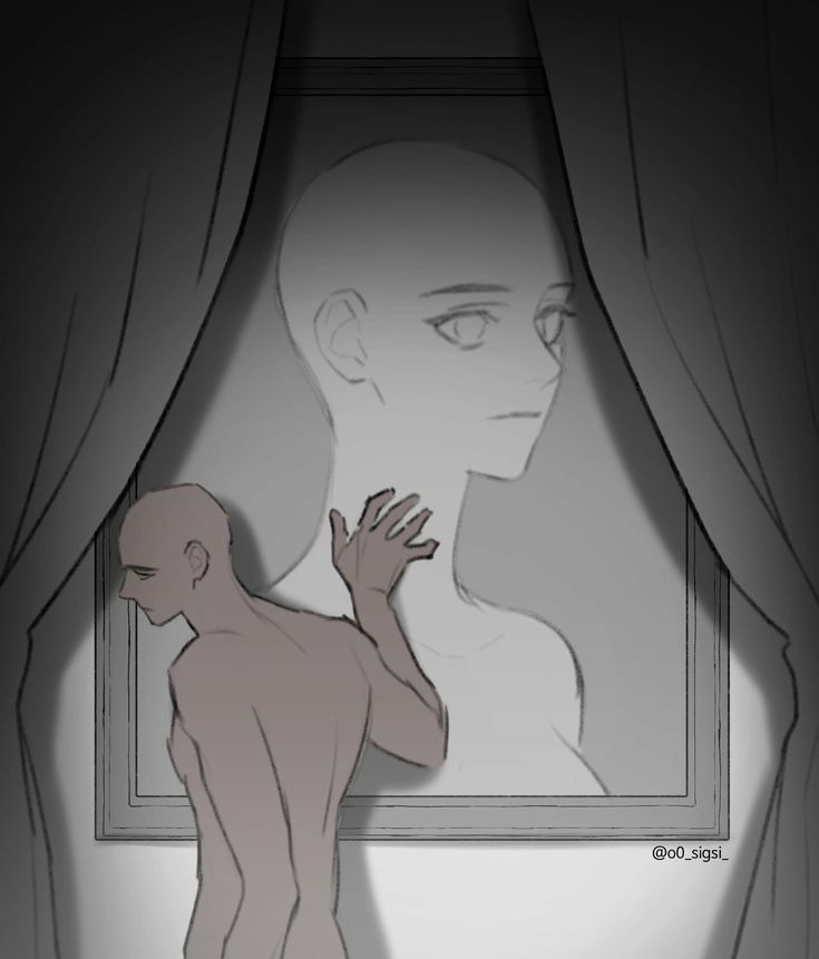 this is an art drawing of a nude figure looking at a portrait in a frame. the figure is in the foreground, while the portrait is in the background. the figure is looking at the portrait with a concerned expression. the drawing is done in a minimalist style, with only the outlines of the figures and the frame being visible. the drawing is set against a dark background, with the only light source being a single spotlight that is shining on the figure and the portrait. the lighting and positioning of the figures create a sense of mystery and intrigue. the drawing is thoughtprovoking and leaves the viewer to wonder about the relationship between the figure and the portrait.