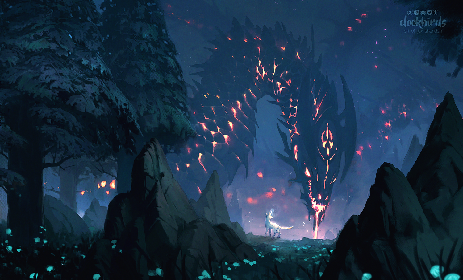 in a dark and mysterious forest, a lone warrior stands defiantly before a colossal, firebreathing dragon. the dragon's scales shimmer with an infernal glow, casting an eerie light upon the surrounding trees. the warrior, armed with a glowing sword, prepares to face the fearsome beast in a battle of epic proportions.