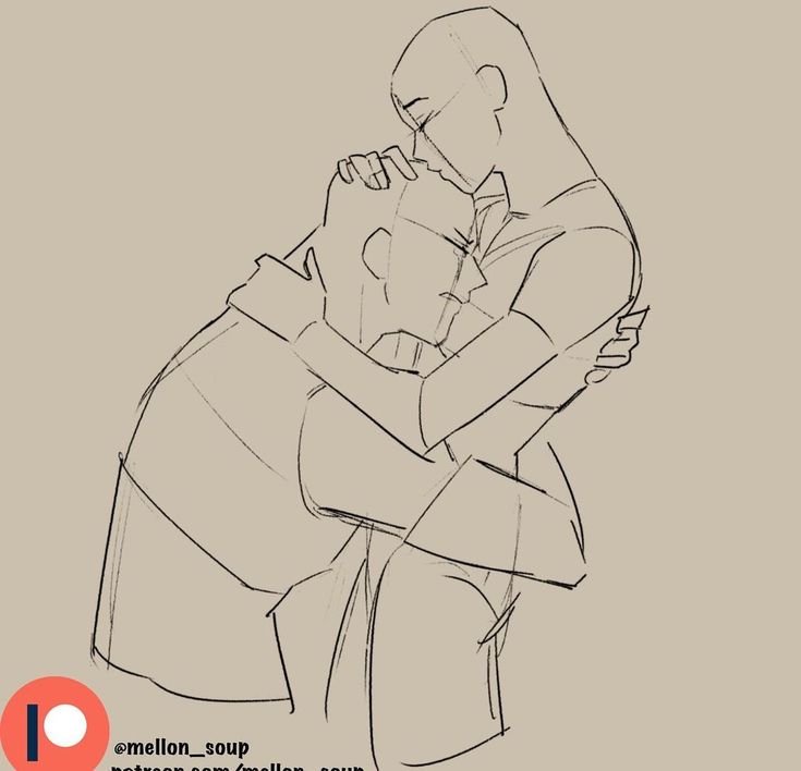 a sketch of a couple hugging. the person on the bottom is leaning against the other person for support, their face buried in the other person's shoulder. the person on top is hugging the person on the bottom tightly, their hand resting on the other person's head. the drawing is in black and white and has a simple style.