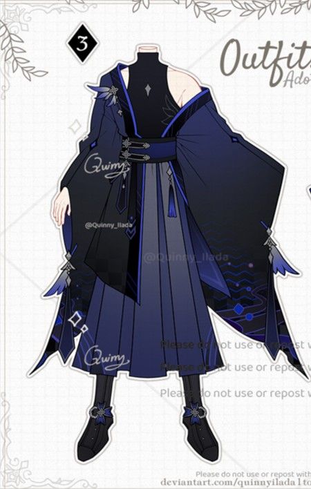 this is a digital illustration of a male character in a dark blue and black kimono with intricate details and white lines. the kimono is adorned with intricate designs in a dark navy and black color scheme. the character is posing with their arms relaxed, and the image is set against a plain white background. the image is welldrawn with a clean, clear style.