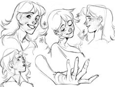 this is a beautiful black and white sketch of a woman, showcasing her in various poses and expressions. the artist has beautifully captured her facial features and hair, giving a sense of her personality. the artwork has a soft and delicate feel.