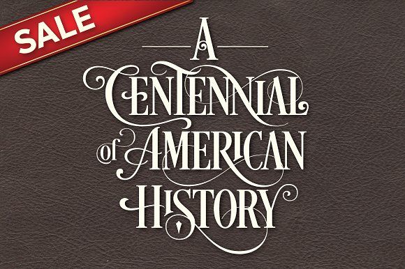 this image features the text "a centennial of american history" in a vintage, calligraphic font style. the word "sale" is displayed in red on top of the image. the style of the text and the image itself are reminiscent of an antique book cover or poster.