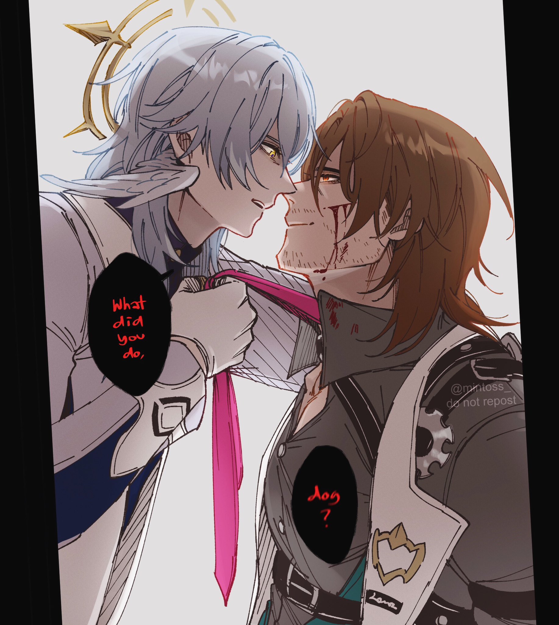 the image shows a depiction of two anime men from a fantasy