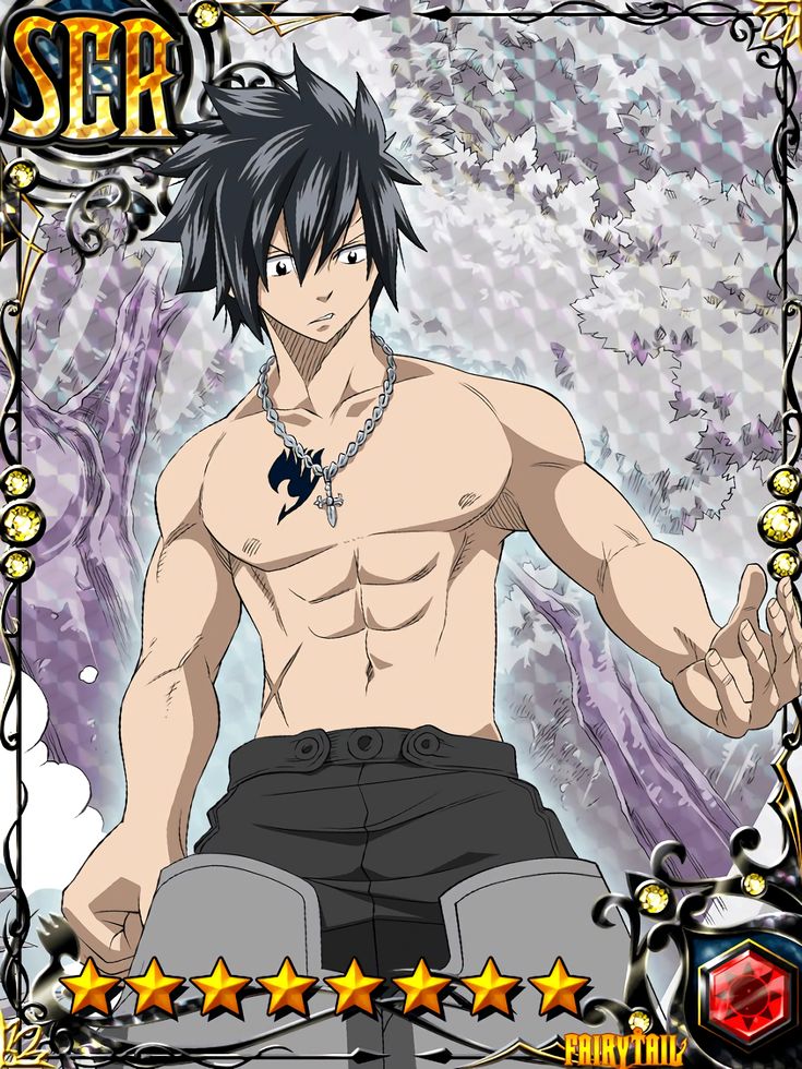 this is an image of gray fullbuster from the anime and manga series fairy tail. he is a shirtless male character with a muscular physique. he has gray hair, blue eyes, and a tattoo of a black mark on his chest. he is wearing a necklace and earrings. he is a strong and powerful wizard who specializes in ice magic. gray is depicted in a fighting pose, ready to use his magic to defeat his opponents.