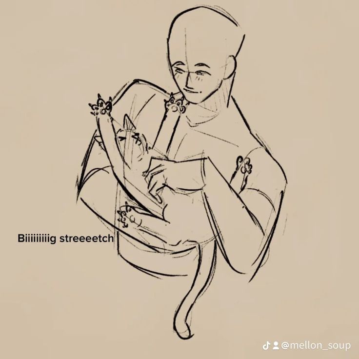 a line drawing of a person holding a cat. the cat is being held in the person's arms. the person is looking down at the cat and the cat is looking up at the person. the image is drawn in a simple style, with minimal detail.