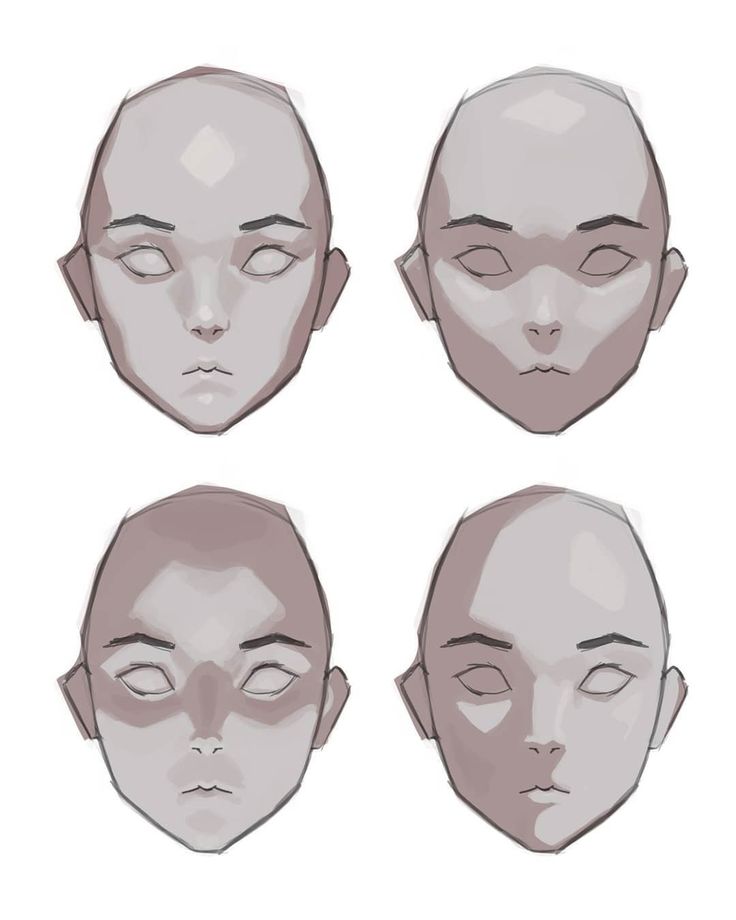 the image showcases four variations of a stylized female face drawing, demonstrating different shading techniques.  each face is presented in a simple, almost flat style, with subtle variations in shading to suggest light and form.  the faces are oriented similarly, allowing for easy comparison of the subtle differences in the approach to shading and highlighting. the overall style is clean and easy to understand, suggesting this could be an example from a drawing tutorial or exercise demonstrating basic shading principles.
