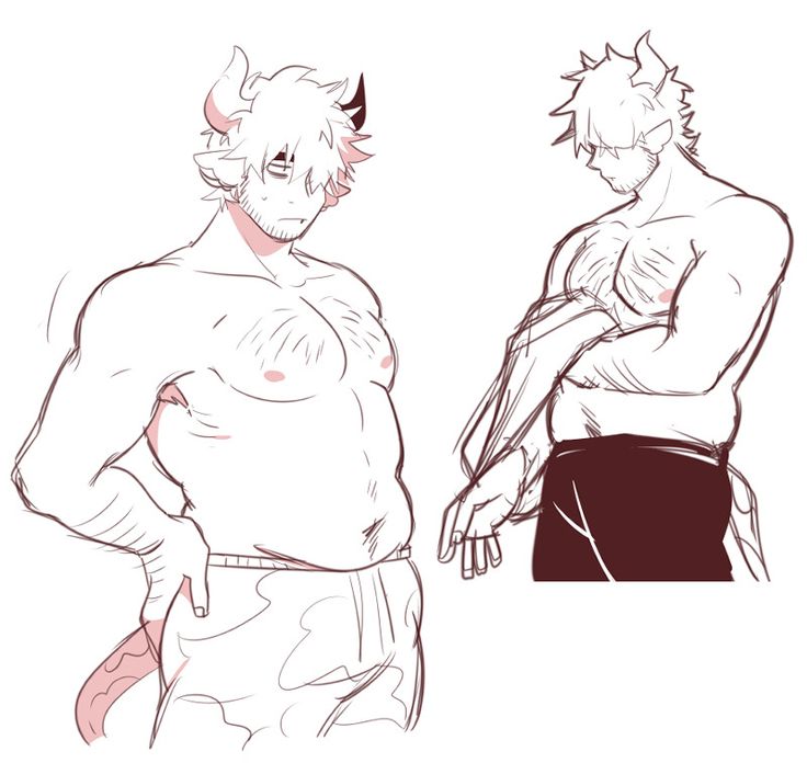 this image is a drawing of two anime characters, both male with muscular bodies. they are both shirtless and one has black pants and the other has white pants. they are both wearing black horn headbands, and one has a long tail. the drawing is in black and white with a few red details. the two characters are standing side by side facing the same way. the character on the left is looking straight ahead while the character on the right is looking down. the drawing is done in a simple, almost cartoonish style.