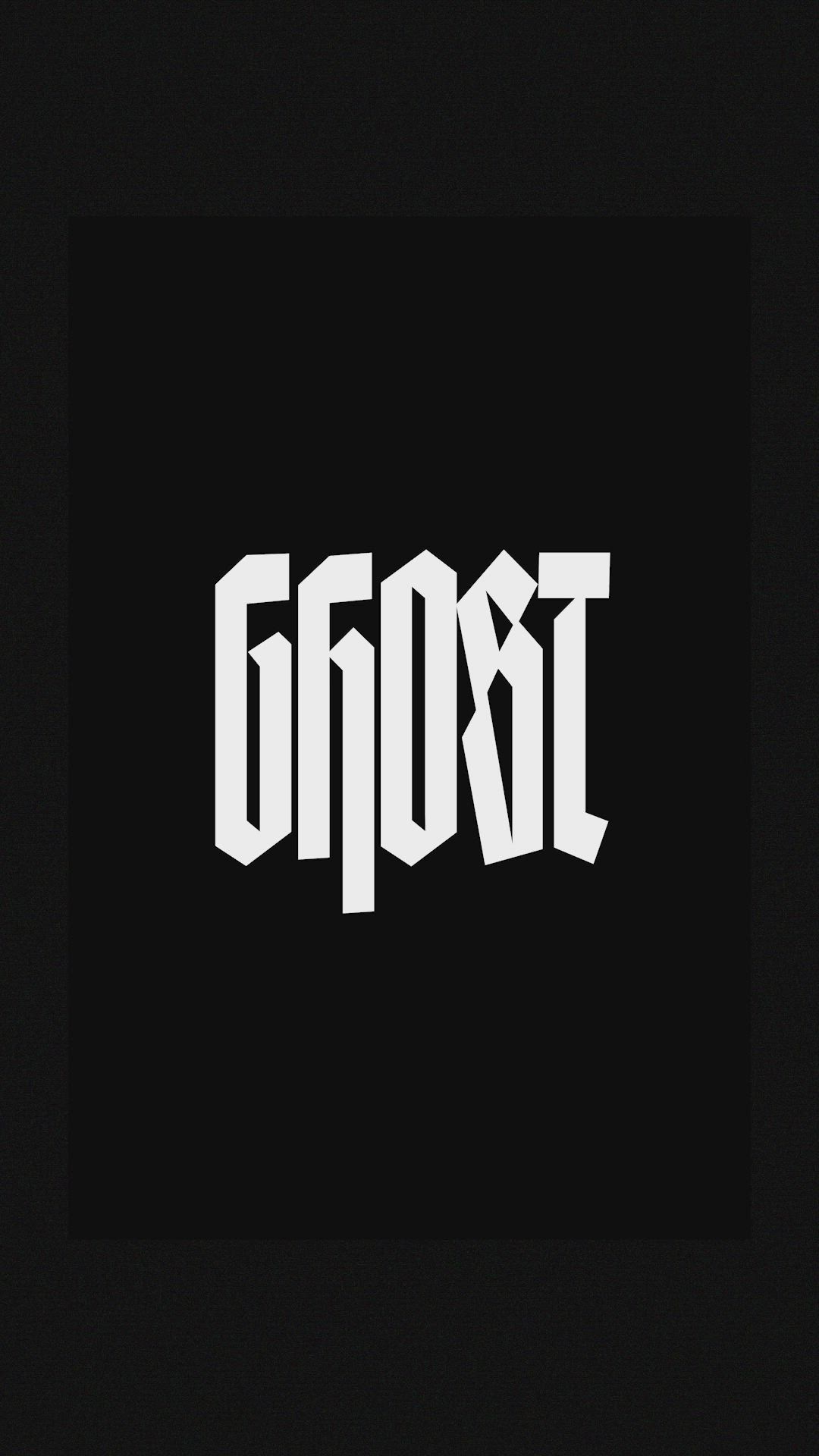 the image shows the word "ghost" written in a white, stylized gothic font on a black background.