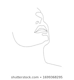 the image is a minimalist line art drawing of a woman's face in profile.