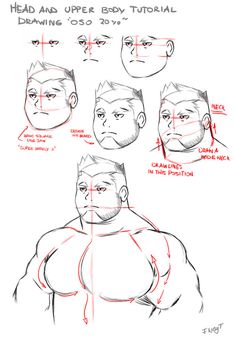 this is a black and white sketch showing how to draw a man's head and upper body.