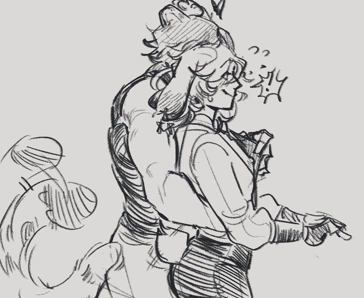 this is a pencil sketch of two anime characters. it appears to be a romantic scene as they are hugging each other. they seem to be happy and in love.  the character on the right is expressing affection and the character on the left is responding with joy.  the art style is reminiscent of manga or anime, with expressive lines and features. the background is a plain gray.