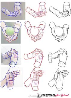 the image is a tutorial on how to draw hands in different positions. it shows the different steps involved in drawing hands, from the basic shapes to the final details. the tutorial also includes information on how to shade hands to create a realistic look.