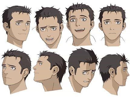 the image consists of eight different facial expressions of a male anime character.