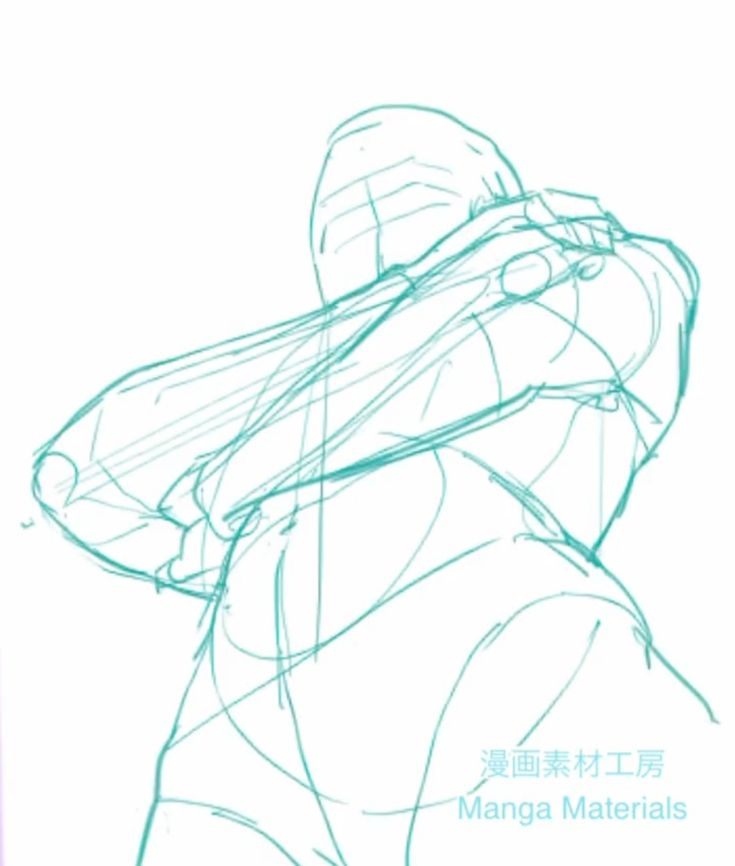this is a line drawing of a person with one arm crossed over their chest and their other hand holding their wrist. they are drawn in a relaxed and casual style, with the lines showing the contours of their body. the drawing is done in a light, flowing style that gives the figure a sense of movement and life.