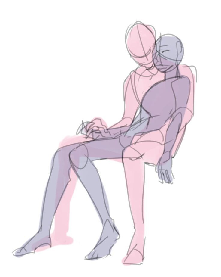 a digital sketch or drawing depicts two figures in an embrace, one seated and the other leaning against them. the style is loose and gestural, using pink and purple lines to define the bodies. the overall impression is one of affection and closeness.