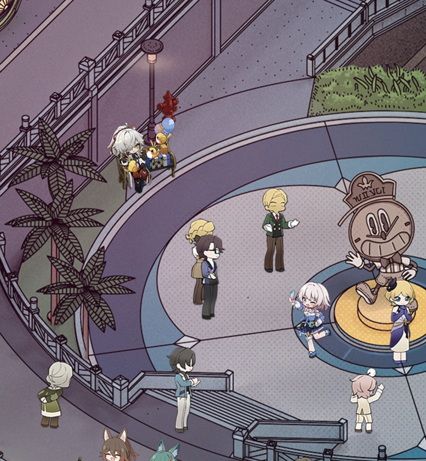 this cartoon image is a bright and whimsical portrayal of a group of friends enjoying a day out in a beautiful city park. the scene is alive with color and detail, capturing the essence of youthful joy and camaraderie. in the center of the image, a vibrant clocktower stands tall, its cheerful face a symbol of the city's lively spirit. the friends, each with their own unique personalities, are scattered around the park, engaging in lively conversations and animated gestures. there are several trees, plants and flowers. the warm afternoon light casts a gentle glow on the scene, adding a sense of warmth and peace. overall, the image evokes a feeling of joy and optimism, reminding us of the simple pleasures of spending time with loved ones.