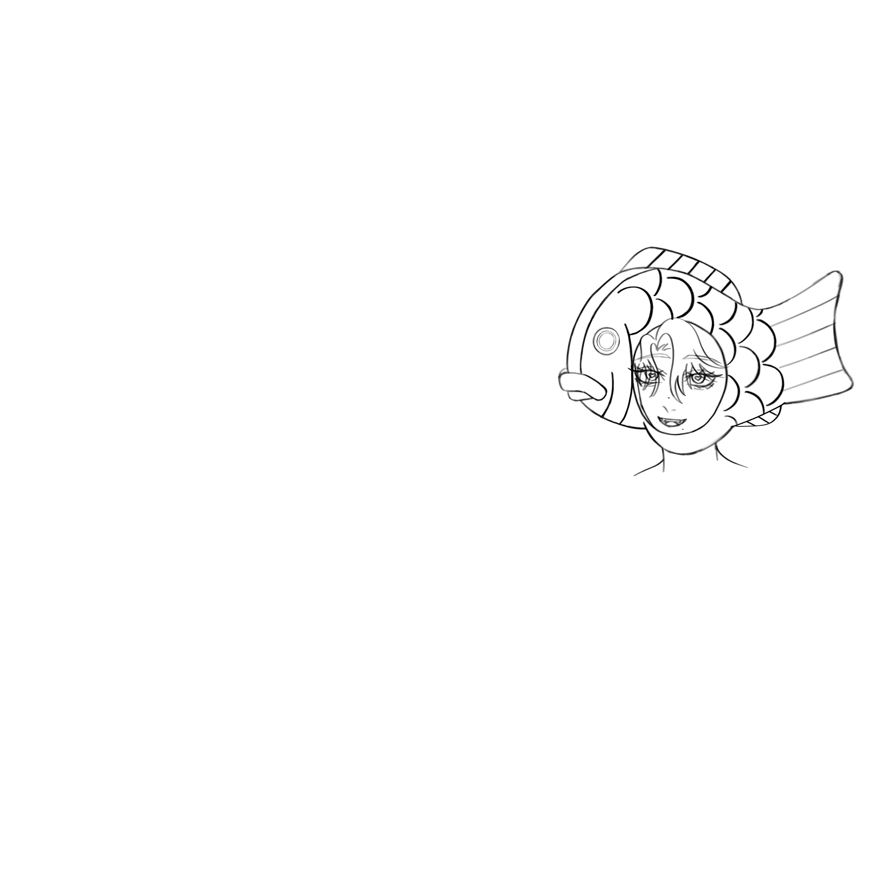 an anime or mangastyle drawing of a woman wearing a taiyaki hat.