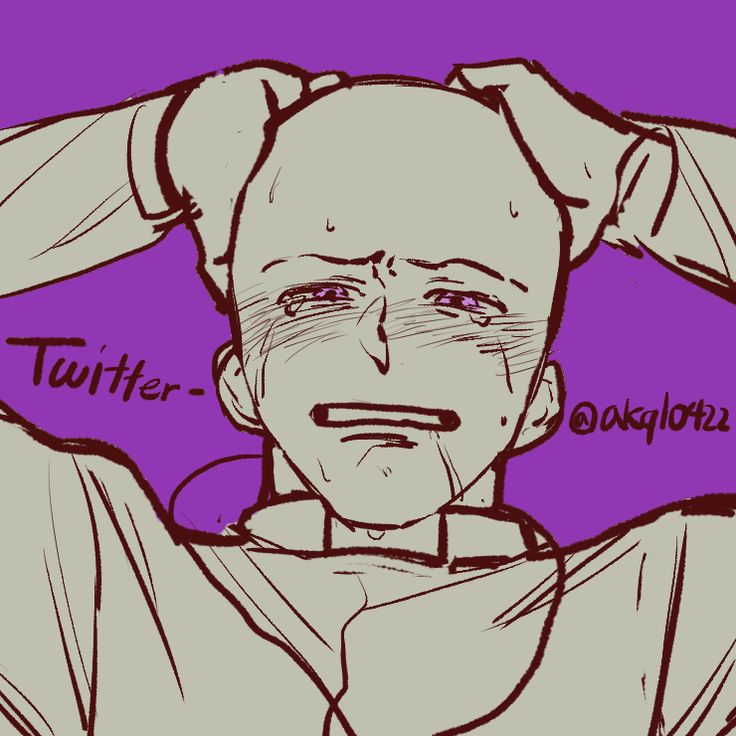 a digital cartoon portrait of a young man with a purple background. he's sitting in a slumped position and crying while clutching his head with his hands. he has short, dark hair.