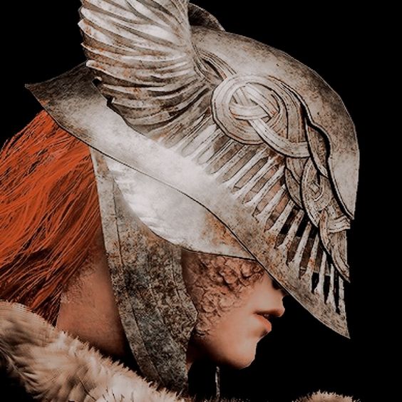 the image showcases a woman with vibrant red hair, partially concealed by a weathered, intricately designed helmet.  the helmet, reminiscent of nordic aesthetics, features a prominent winglike adornment. her face, partially visible beneath the helmet, reveals a stoic expression.  she is clad in armor and fur, suggesting a warrior from a fantasy setting.  the background is a stark black, drawing focus to the subject and emphasizing the soft lighting that highlights the textures and details of her attire.