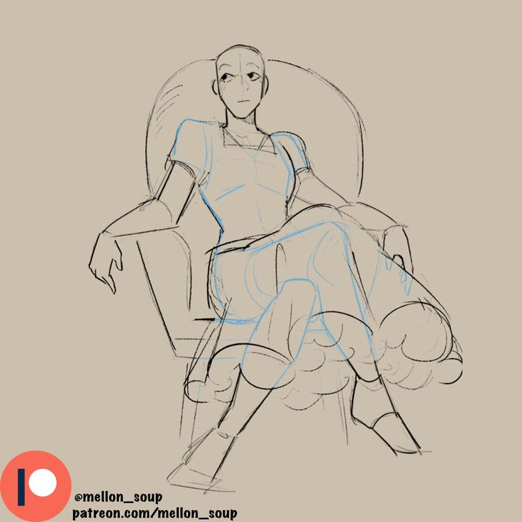 a sketch of a woman sitting in a chair. she is wearing a dress and has a thoughtful expression. the sketch is done in a loose, expressive style. the woman is sitting with her legs crossed and her arms resting on the arms of the chair. she has a calm and collected demeanor, and she appears to be lost in thought. the sketch is wellexecuted and captures the woman's beauty and grace.