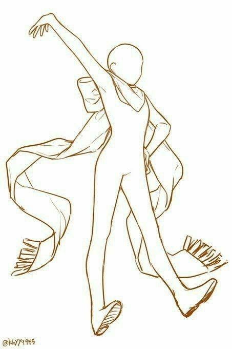 a sketch outline of a female figure wearing a flowing garment.  the figure has her arms out and is walking.  the outline suggests that the person may be a young woman.