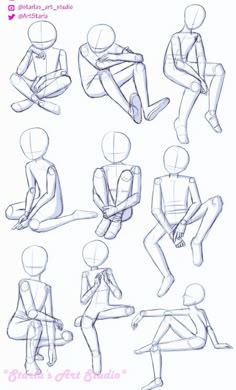 this image shows a variety of anime character poses, drawn in a simple, lineart style.  the poses are useful for reference or as inspiration for artists who are learning to draw anime characters.  there are a variety of poses, including sitting, standing, and dynamic poses.  the poses are all drawn with simple lines and are easy to follow.
