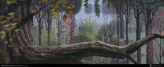 the image showcases a serene forest scene during the day. the composition is anchored by a sprawling, gnarled tree trunk in the foreground, its rough bark and mosscovered surface suggesting age and resilience. the tree's branches, adorned with muted green leaves, extend towards the edges of the frame, creating a natural frame for the scene beyond.  the forest floor is largely obscured by a dense collection of slender tree trunks that recede into the background. the trees are rendered in various shades of muted greens and browns, evoking a sense of tranquility and the hushed atmosphere of a woodland. the soft, diffused lighting suggests a gentle, overcast sky, casting subtle shadows and highlighting the textures of the bark and leaves. the overall effect is one of peacefulness and the quiet beauty of the natural world.