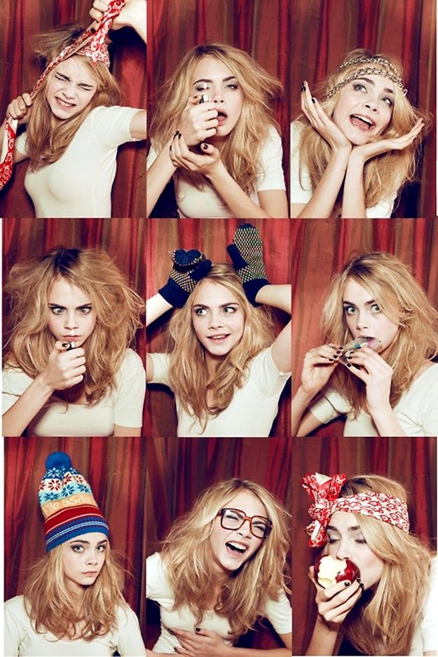 a collage of nine photos showing a young woman in various poses and outfits. the photos are all in a portrait format and are arranged in three rows of three photos. the woman is wearing a variety of clothes and accessories, including a hat, glasses, a headband, and a scarf.  the woman is smiling and laughing in some of the photos, and she is looking serious in others. she is a beautiful young woman with a great sense of style.