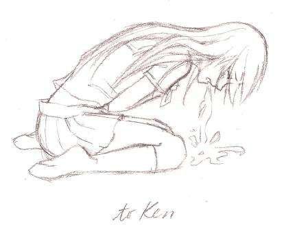 this is a pencil sketch of an anime girl crying. she has long flowing hair and is wearing a school uniform. she is sitting on the ground with her head in her hands, looking very upset. the drawing captures her sadness and vulnerability.