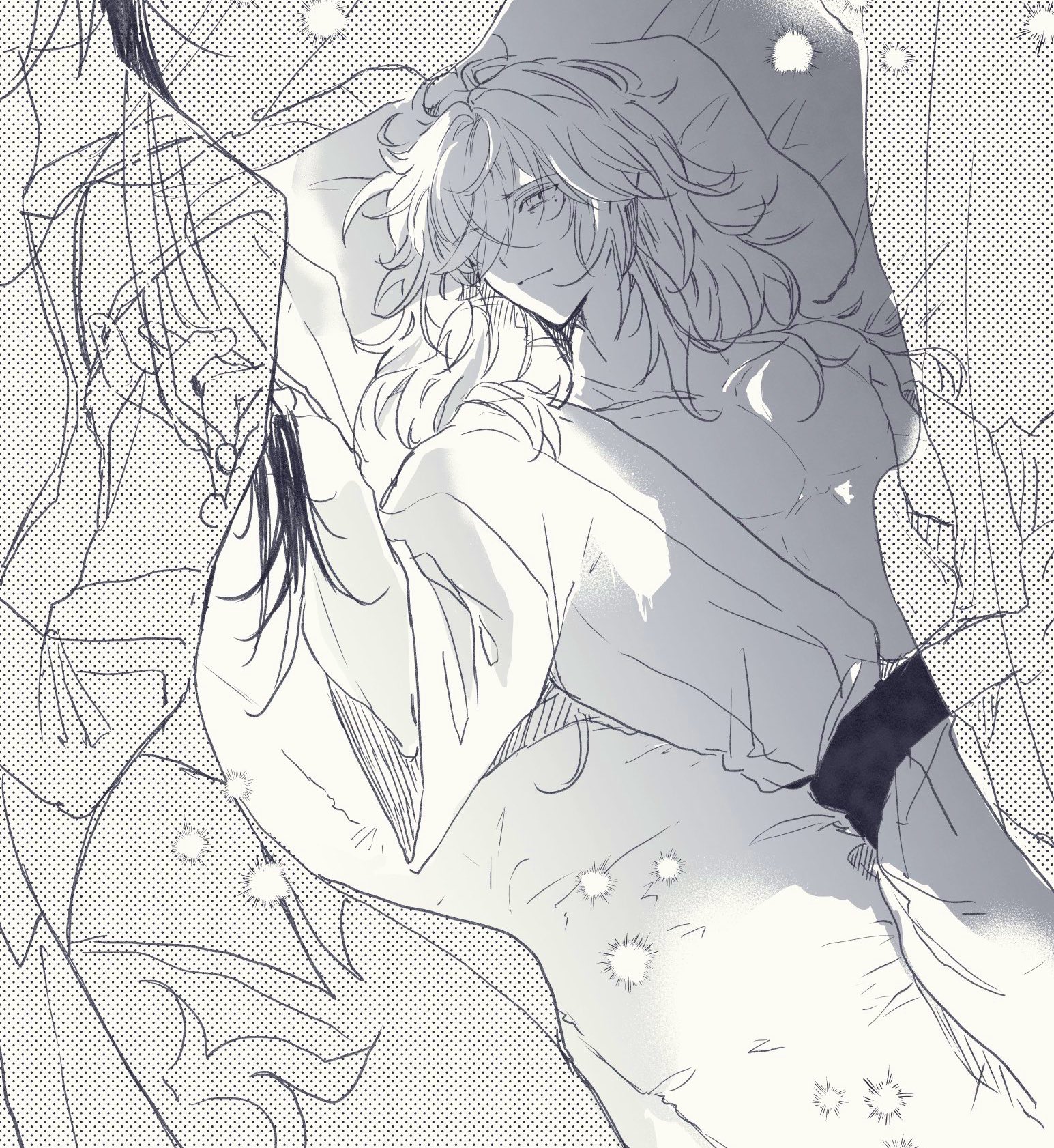 a manga illustration of a couple sleeping in a bed. the woman is on the left, while the man is on the right, and they are both asleep