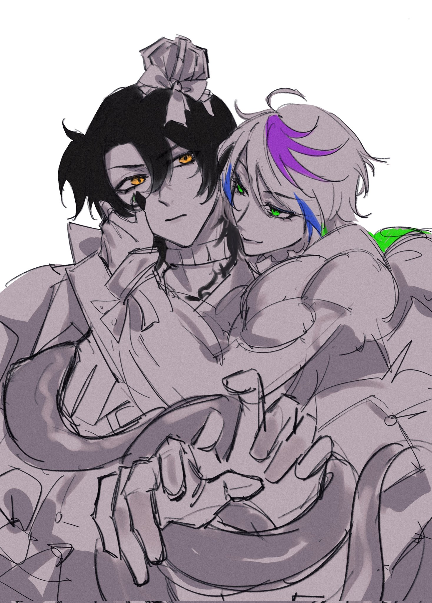 this is a digital illustration depicting a couple, both males, in