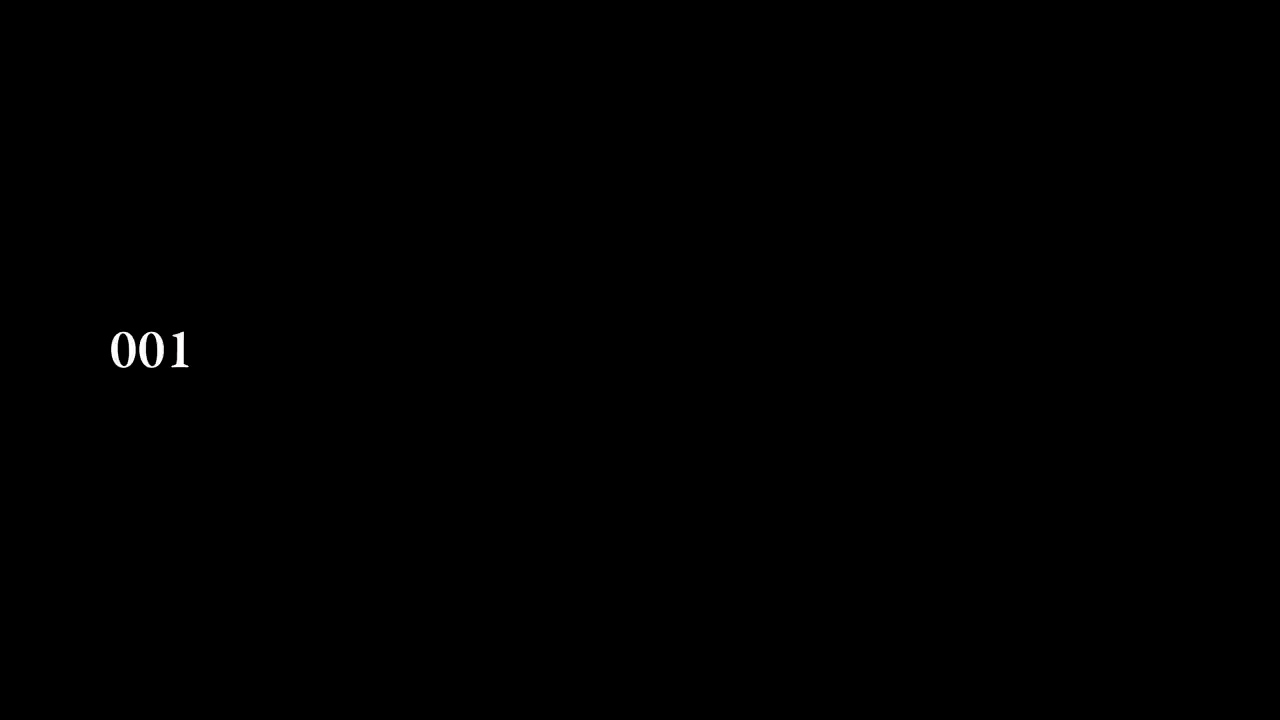 the image shows the number "001" in white font on a completely black background.