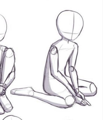 this image shows a drawing of two anime figures sitting in different poses. the drawing is done in a simple style, using only lines to create the figures. the figures are drawn in a realistic way, with correct proportions and anatomy. the drawing is suitable for use as a reference for other artists, or as a starting point for creating one's own anime character designs.