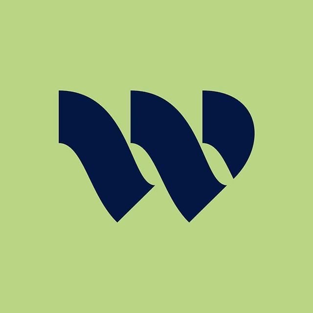 the image shows a logo that appears to be the letter "w" stylized in an abstract and minimalist design. the logo consists of two overlapping curved shapes forming the letter w in a bold and modern way. the color scheme is a simple twotone with a dark blue "w" on a light green background.